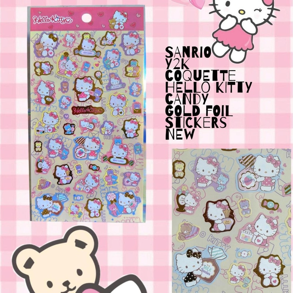SANRIO COQUETTE HELLO KITTY GOLD FOIL CANDY STICKERS